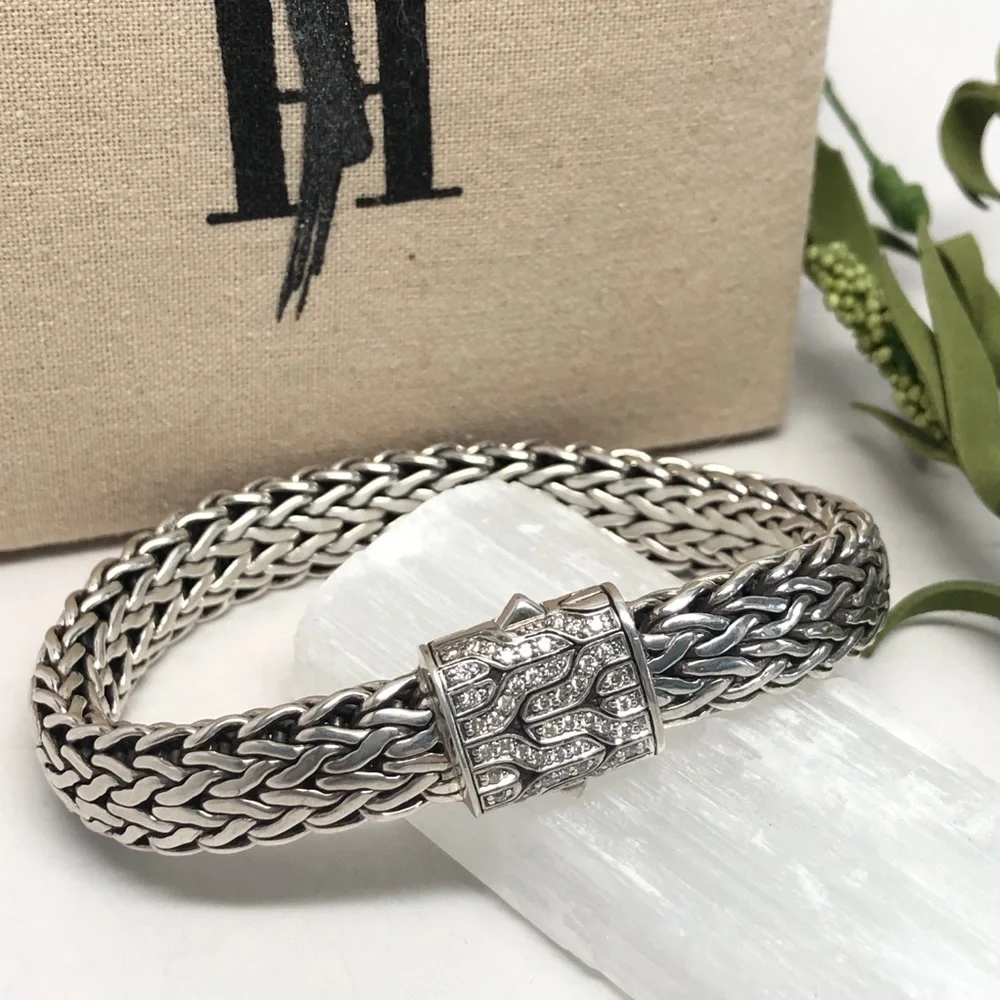 John Hardy 11mm Diamond Clasp Classic Chain Bracelet .925 - Picture 3 of 9